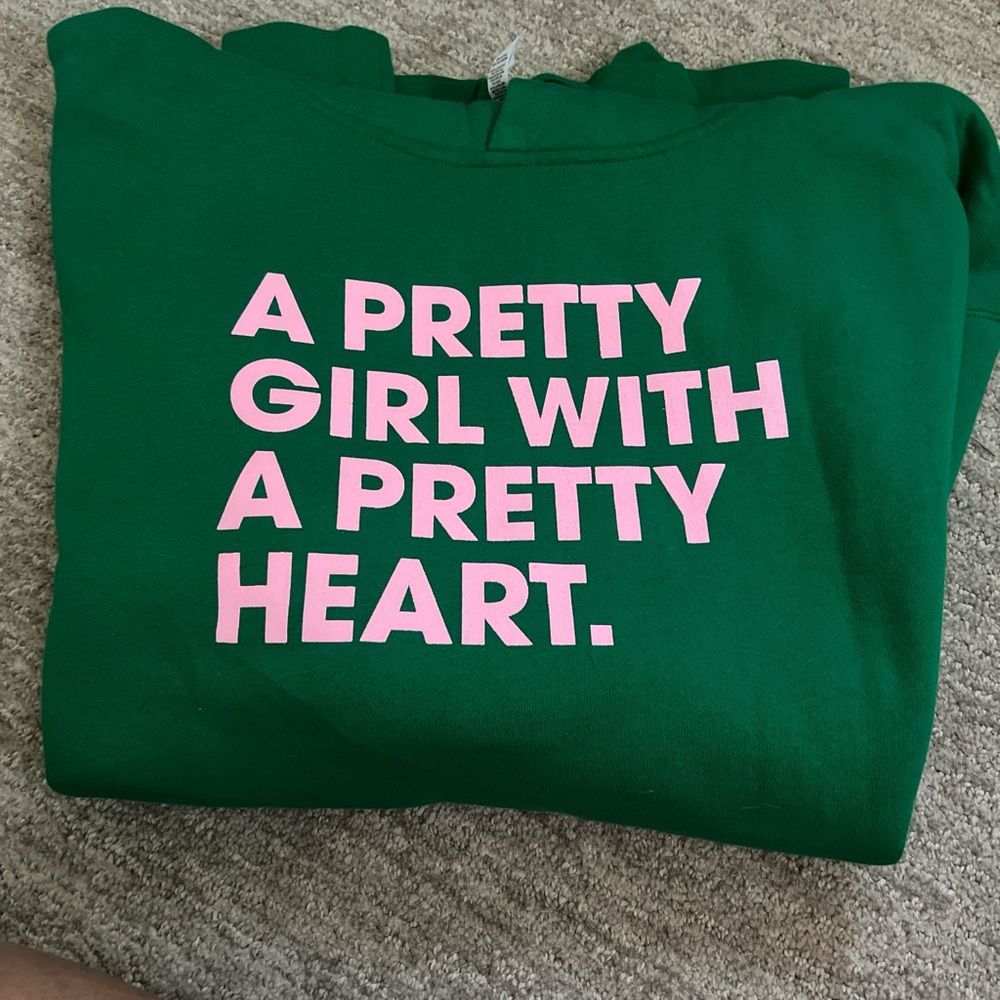 Green Hoodie with Pink Text